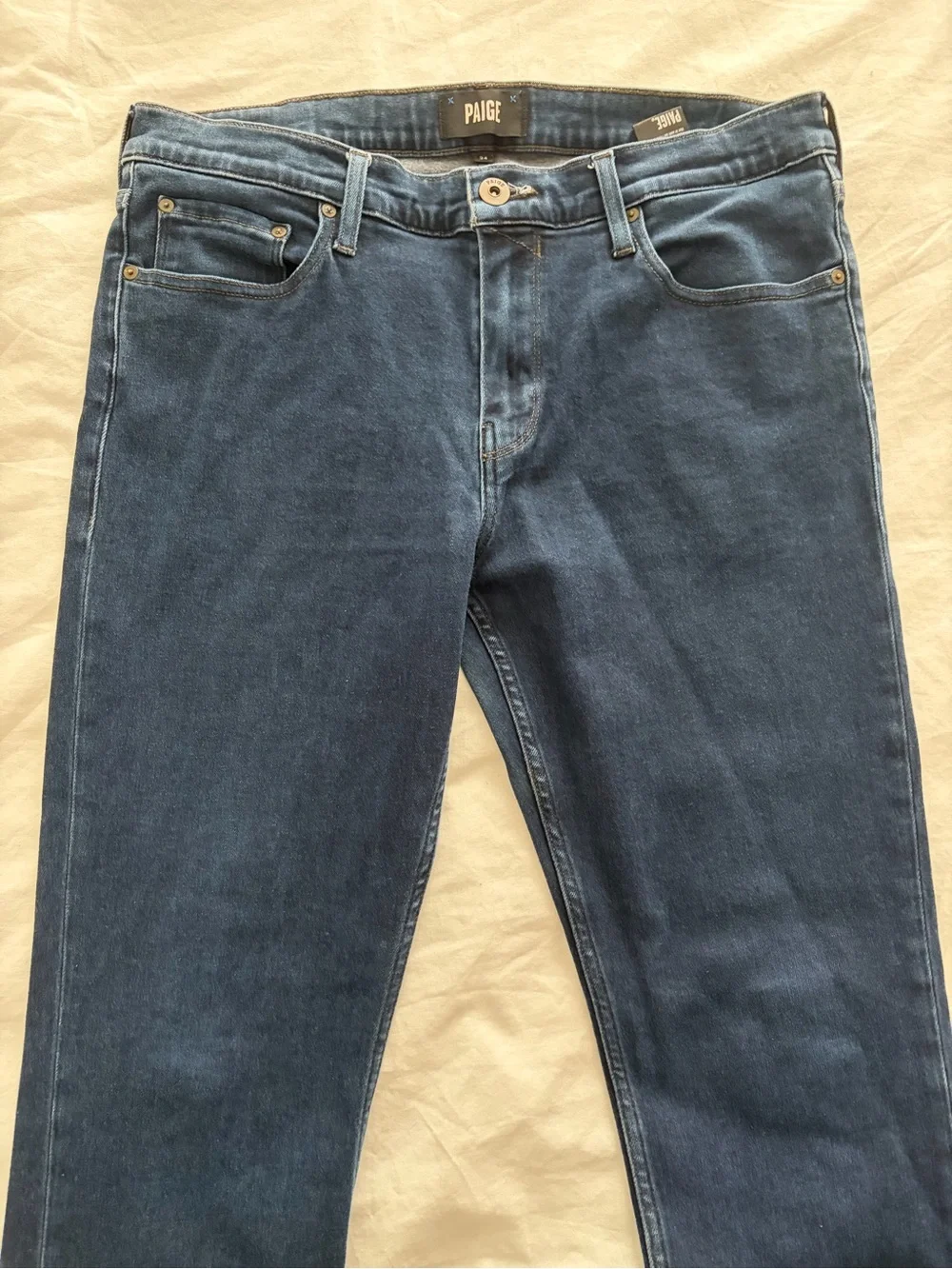 PAIGE Men's Lennox Slim Fit Straight Leg Jeans in Dark Blue Wash Waist 34
